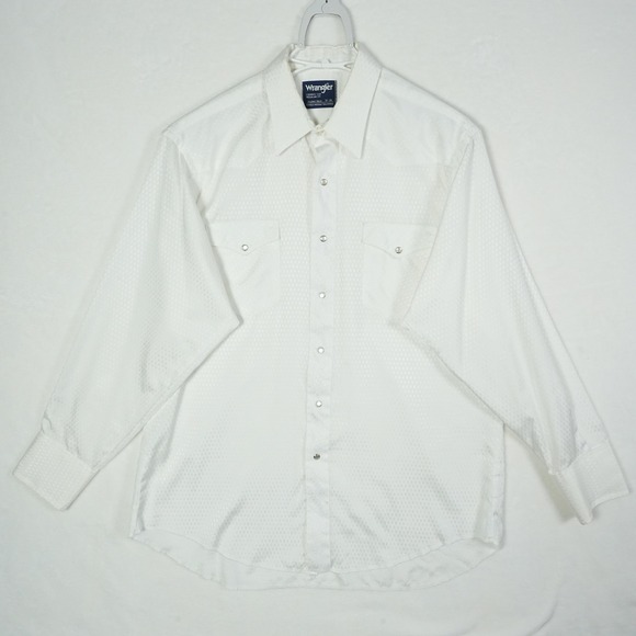 Wrangler Mens White Cowboy Cut Regular Fit Western Shirt X-Long Tails 17-34 - Picture 2 of 7